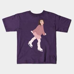 Brunette girl figure skating Kids T-Shirt